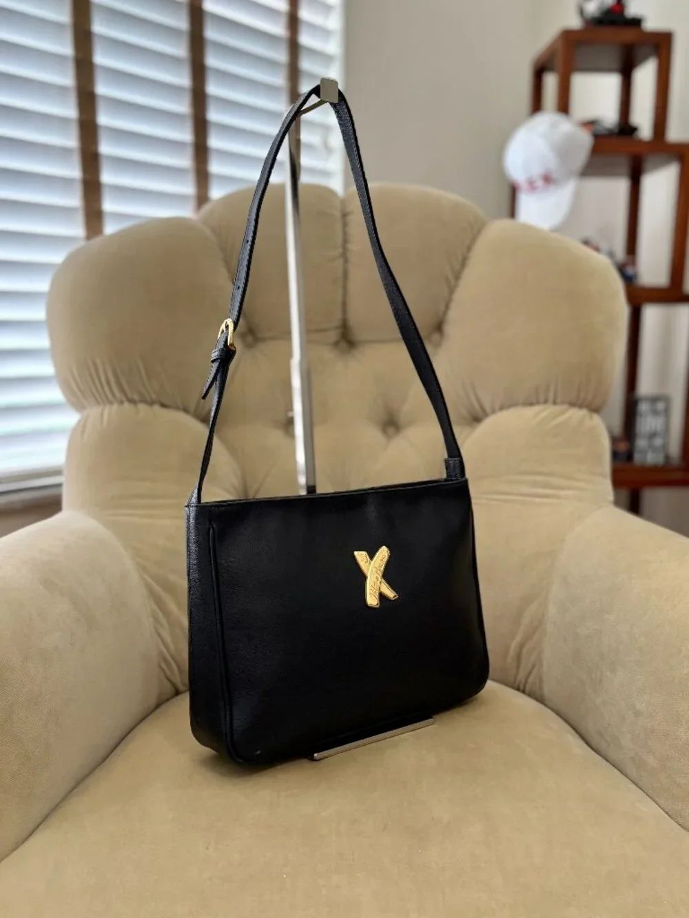 VTG Auth PALOMA PICASSO Black Genuine Leather Iconic "X" Satchel Shoulder Bag - Picture 2 of 5